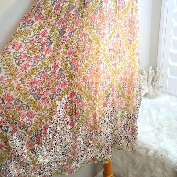 RINA DHAKA ANTHROPOLOGIE SILK EMBROIDERED & BEADED SLEEVELESS GATHERED DRESS XS - Picture 5 of 10